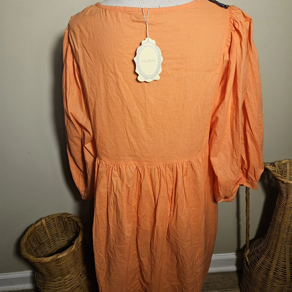 Velzera Orange Mini Dress with Bishop Sleeves - Picture 14 of 14